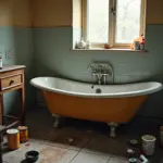 Реставрация старой чугунной ванной в ванной комнате, инструменты и материалы для наливной ванны и эмалировки