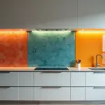 Современная кухня с разными видами кухонных фартуков МДФ ПВХ панели и скинали