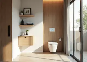 Современный коридор балкон и туалет с стеновыми панелями из ПВХ и МДФ в интерьере