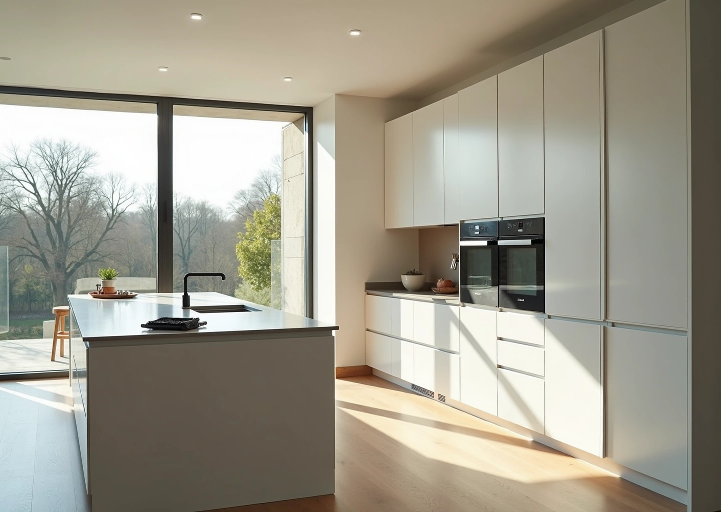 Современная кухня с покрашенными фасадами, новыми дверцами и установкой новой столешницы